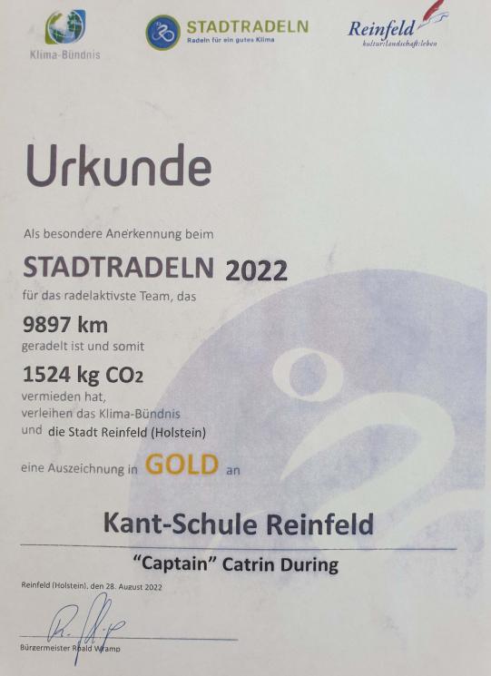 Urkunde Stadtradeln 2