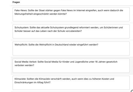 Einige der Fragen aus dem DialogP