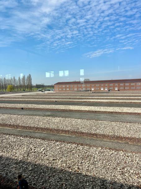 Die Steinreihen stellen die Grundflächen der Baracken dar, in denen die Häftlinge untergebracht waren.