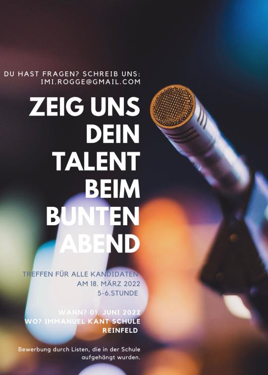 Das Plakat zum bunten Abend: bewirb dich dafür!